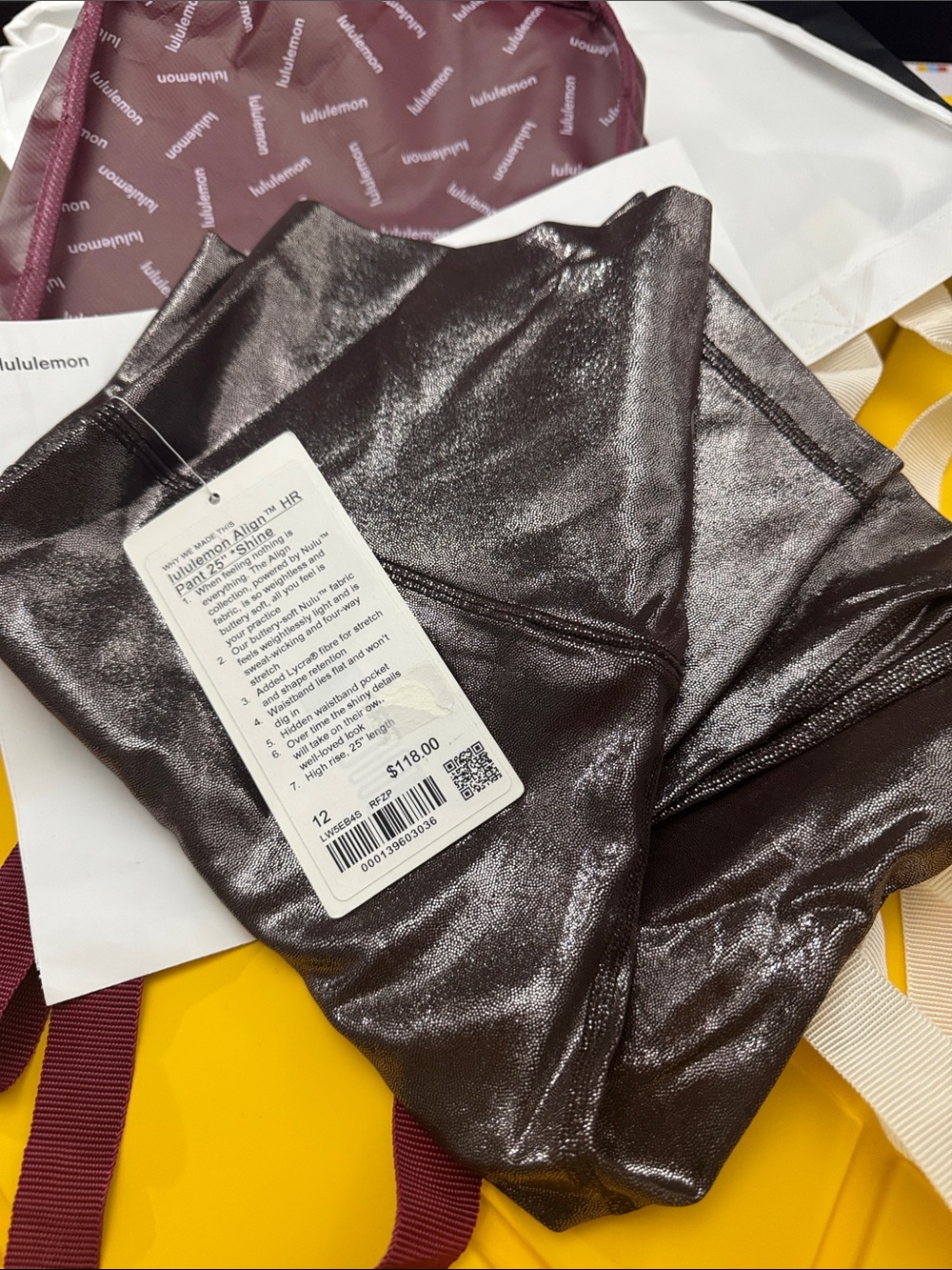 Lululemon Shiny align High-Rise pant 25” Leggings Deep Plum Metallic 12